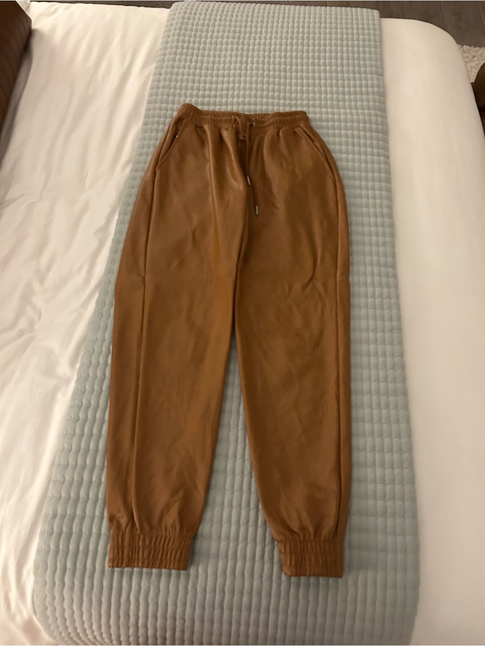 Brown Faux Leather Jogger Bottoms